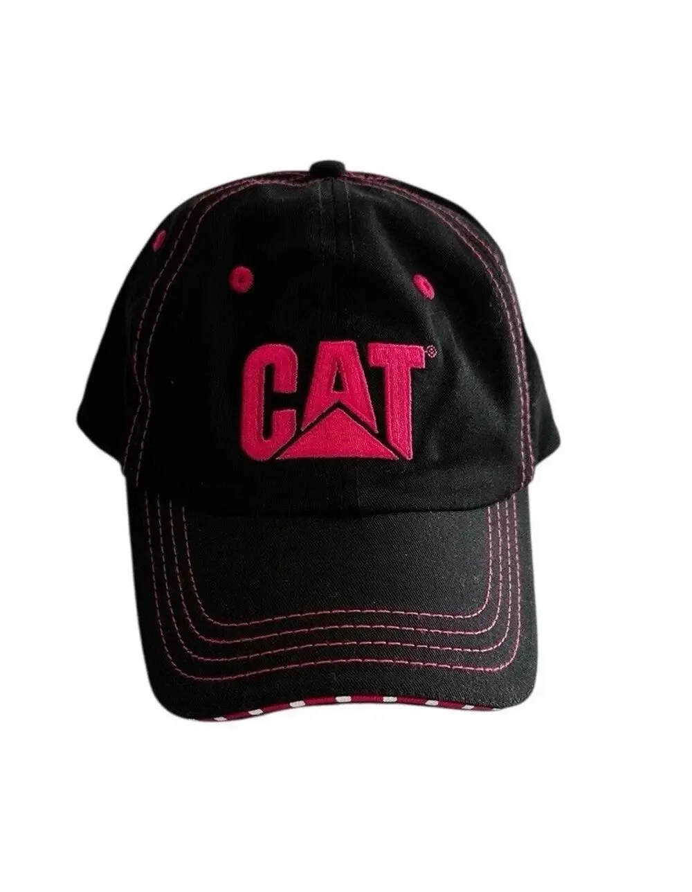 Caterpillar CAT Women’s Black Pink Stitching Polka Dot Baseball Cap Hat NWOT